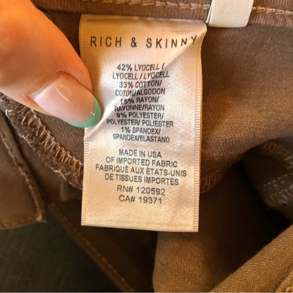 NWOT Rich and Skinny metallic gold bronze color stretch twill skinny jeans 28 - Picture 9 of 9